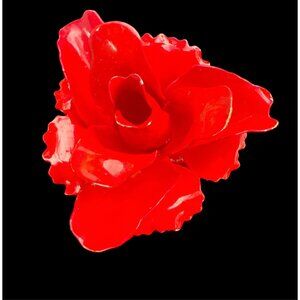 Vintage Original By Robert Red Enamel Flower Brooch Pin 2 Inches Gold-Tone Metal